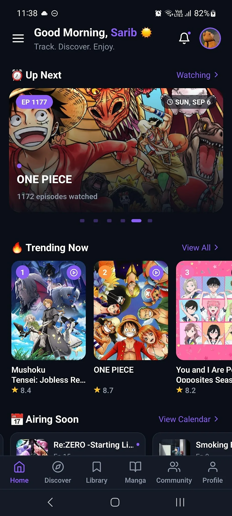 Kiroku home screen for tracking anime