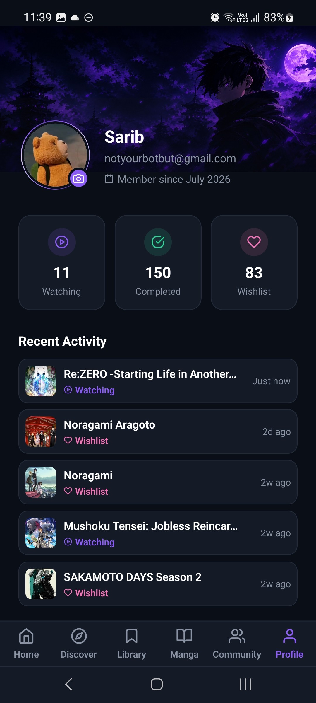 Kiroku profile screen